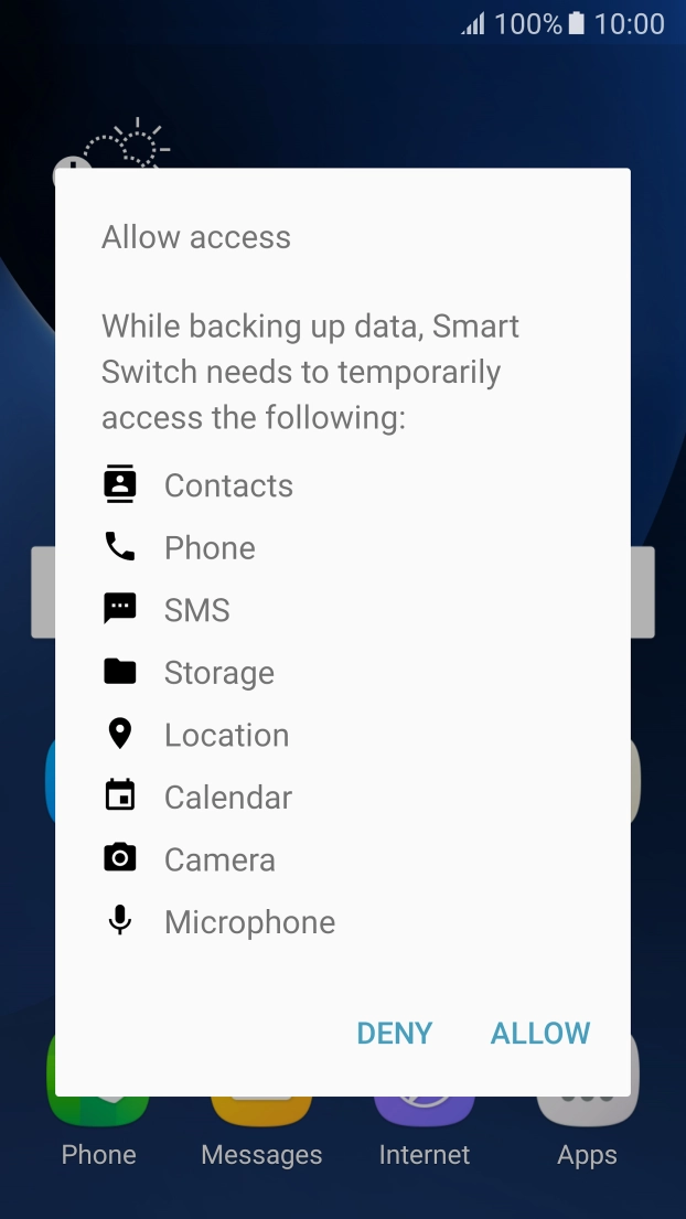 Press ALLOW and wait while the phone memory is backed up.