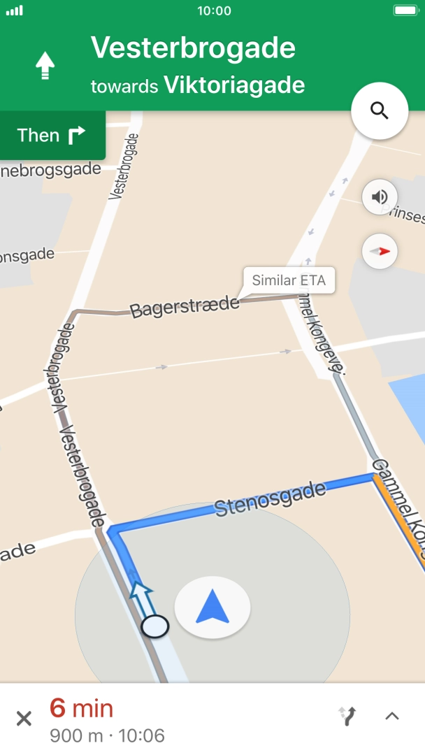 The travel information at the bottom of the screen shows your travel time, estimated time of arrival and distance to destination.