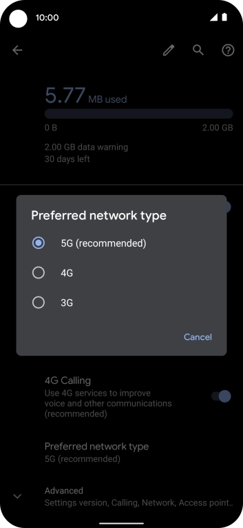 Press the required network mode. Press the required network mode.