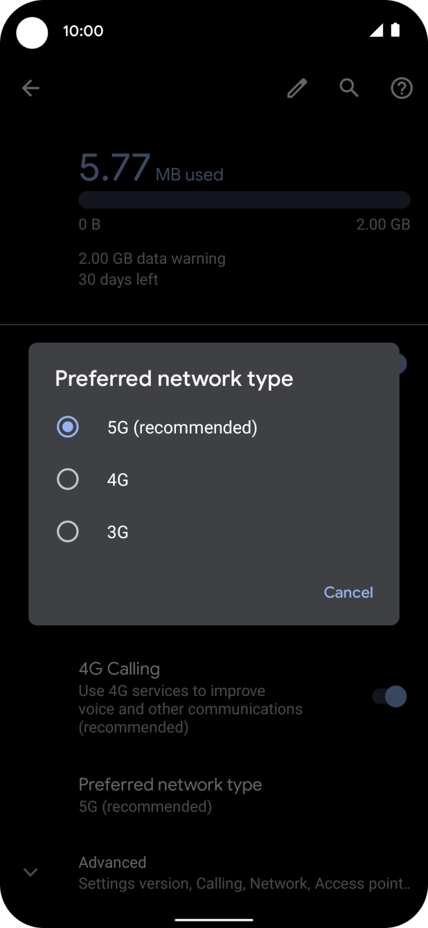 Press the required network mode. Press the required network mode.