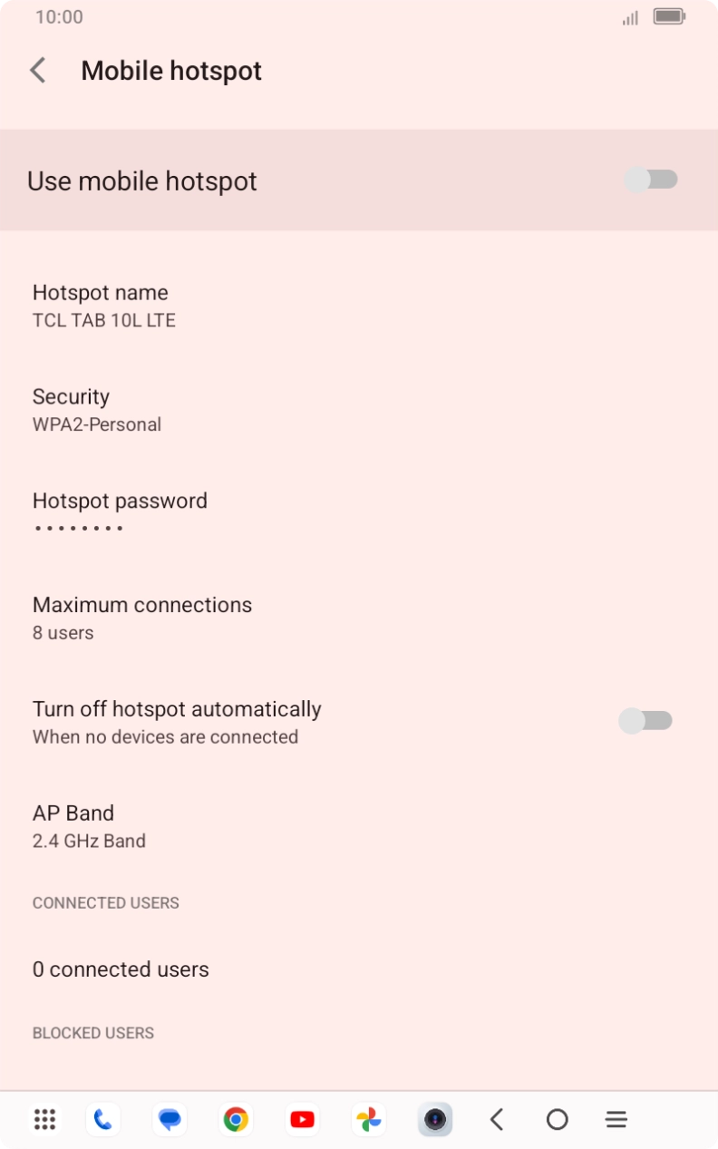 Press Hotspot name and key in the required name for the Wi-Fi hotspot.