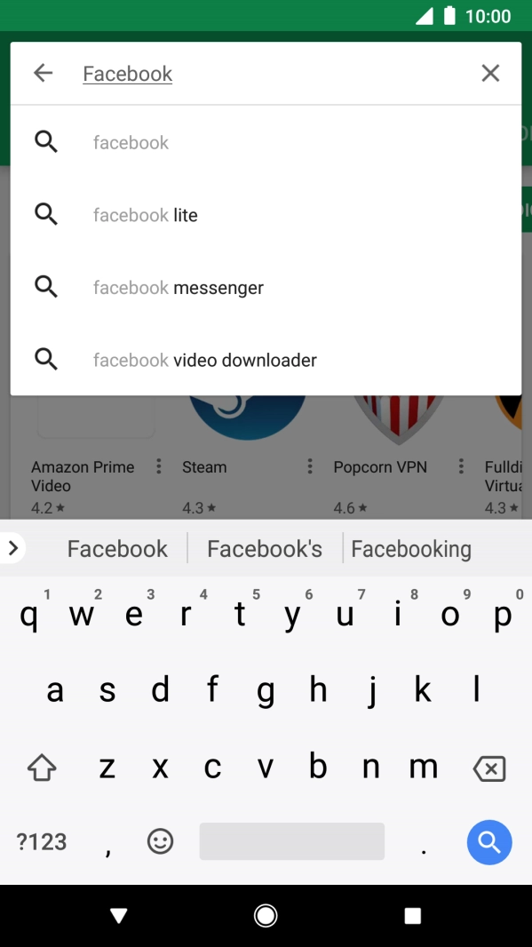 Key in Facebook and press the search icon.