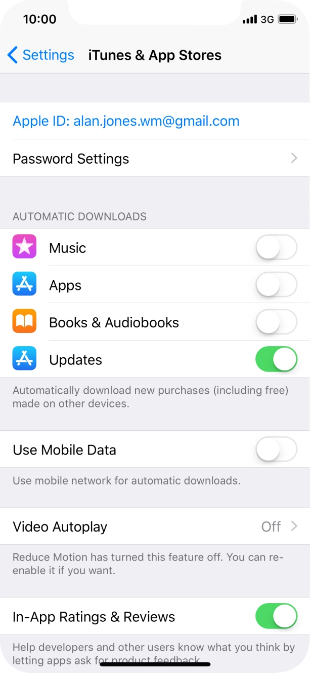 Press the indicator next to the required content type to turn the function on or off.