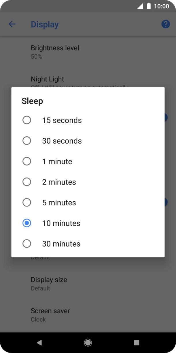 Press the required setting.