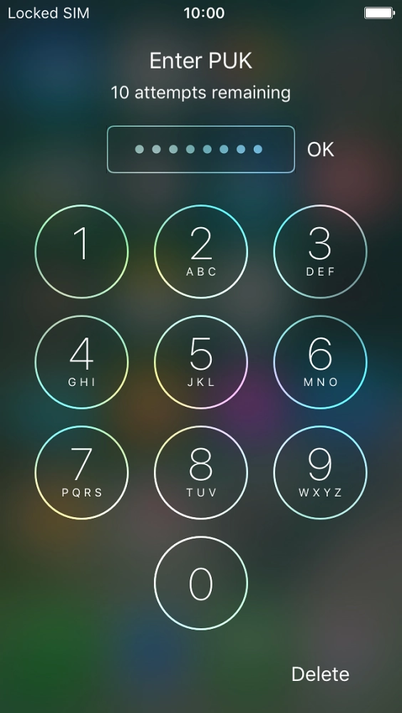 Key in the PUK and press OK.