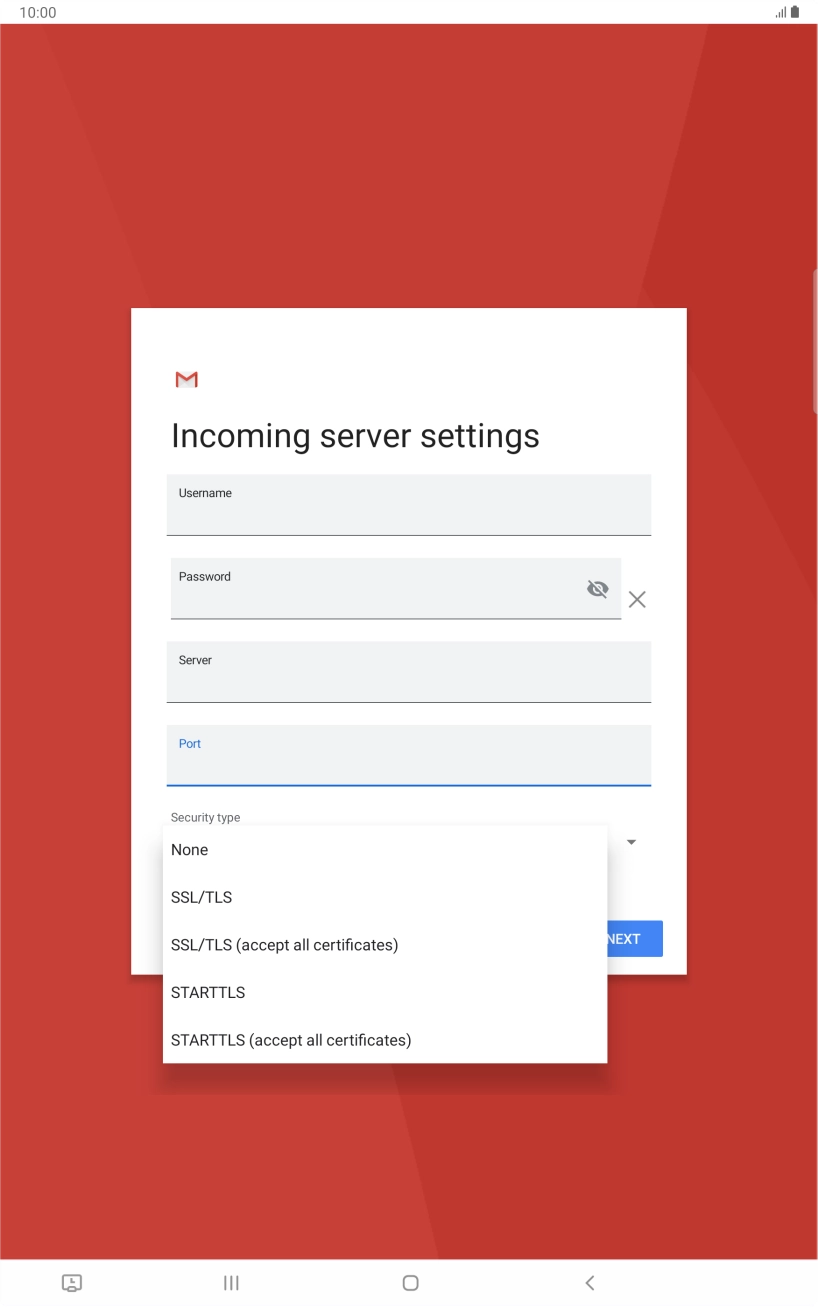 Press SSL/TLS (accept all certificates).