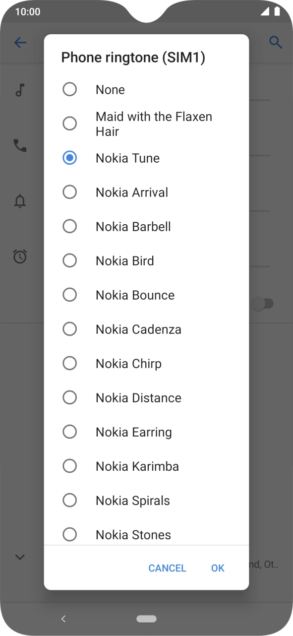 Press the required ring tone to select it.