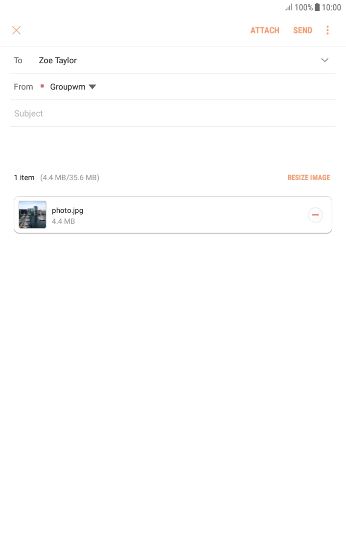 Press Subject and key in the subject of your email.