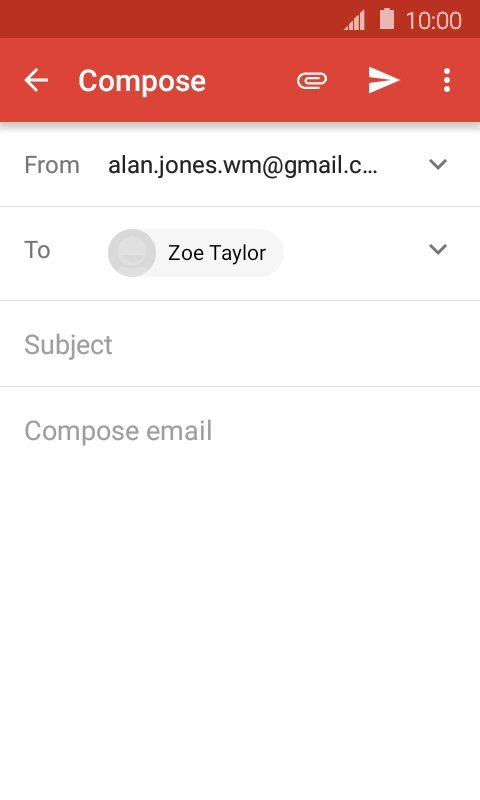 Press Subject and key in a subject for the email.