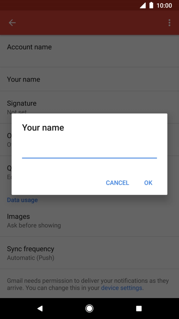 Key in the required sender name and press OK.