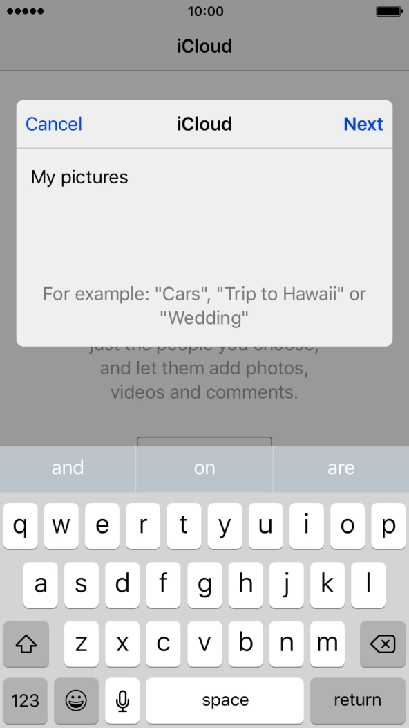 Press Next and key in the first letters of the contact you want to share the album with.