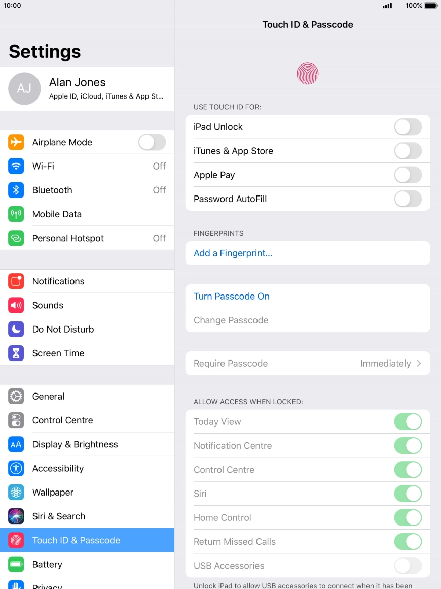 Press Turn Passcode On and key in a lock code of your own choice twice. Press Turn Passcode On and key in a lock code of your own choice twice.