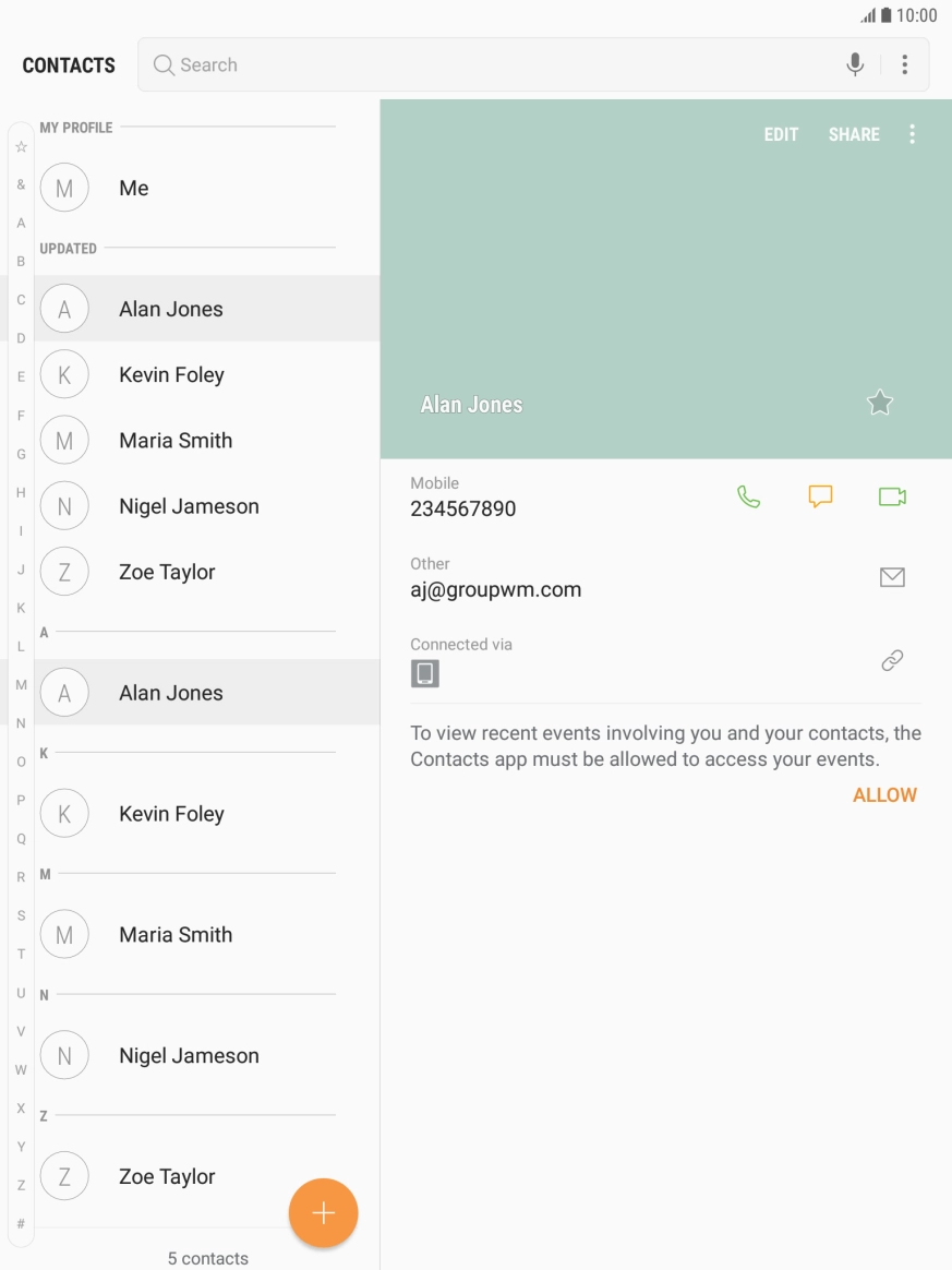 Press the required contact.