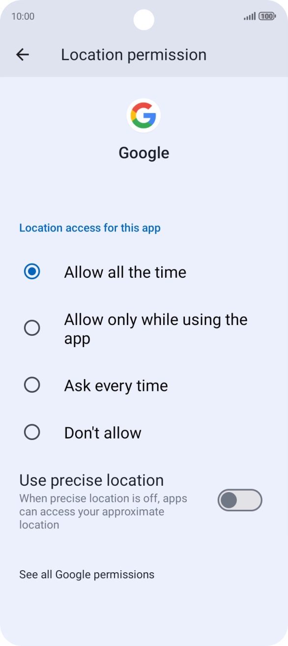 Press the required setting.