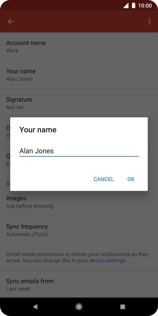 Key in the required sender name and press OK.