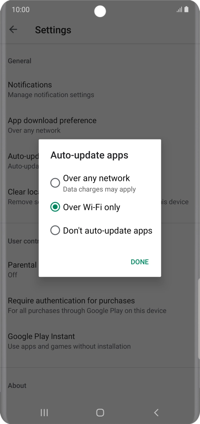 To turn on automatic update of apps using mobile network, press Over any network.