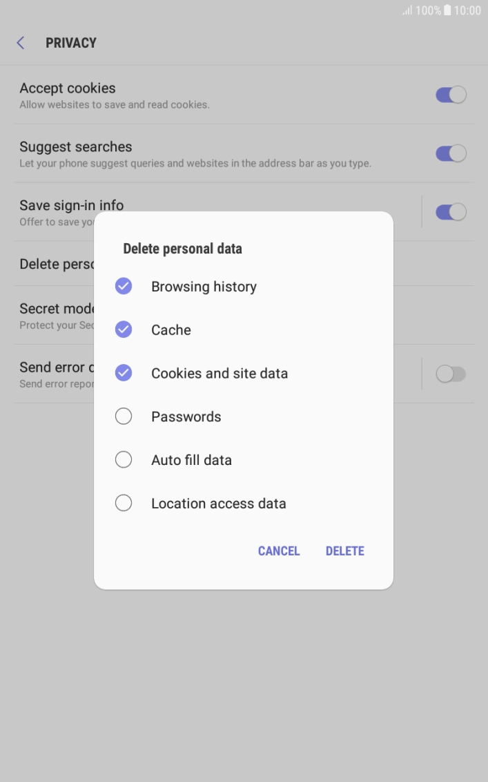 Press the required data types.
