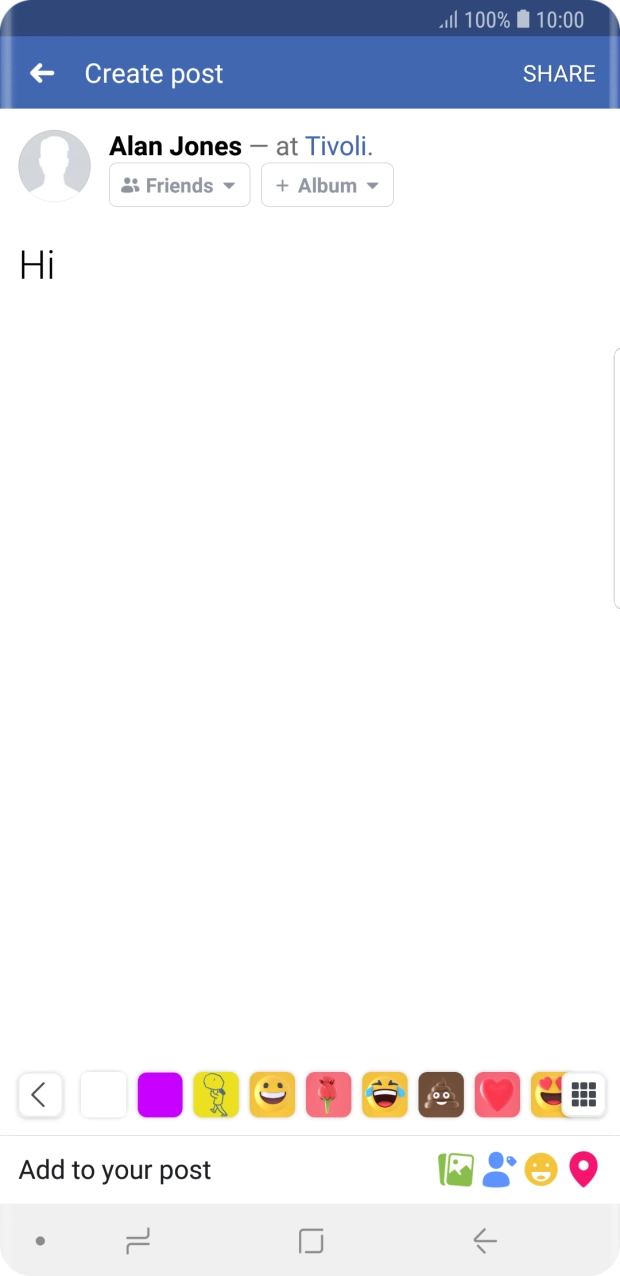 Write the required text and press SHARE.