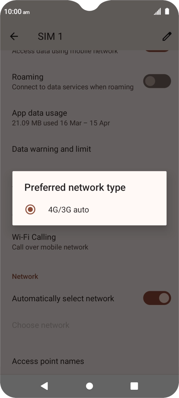Press the required network mode.