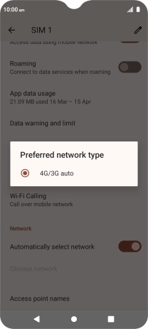 Press the required network mode.
