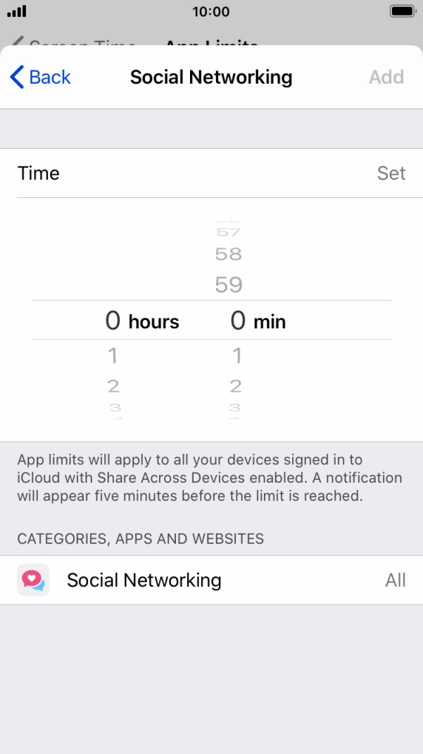 Set the required time limit for use of the selected category.