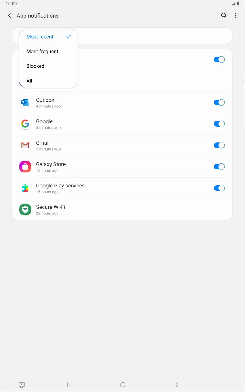 Press the required setting.