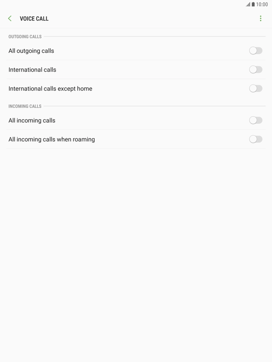 Press the indicator next to the required barring type.