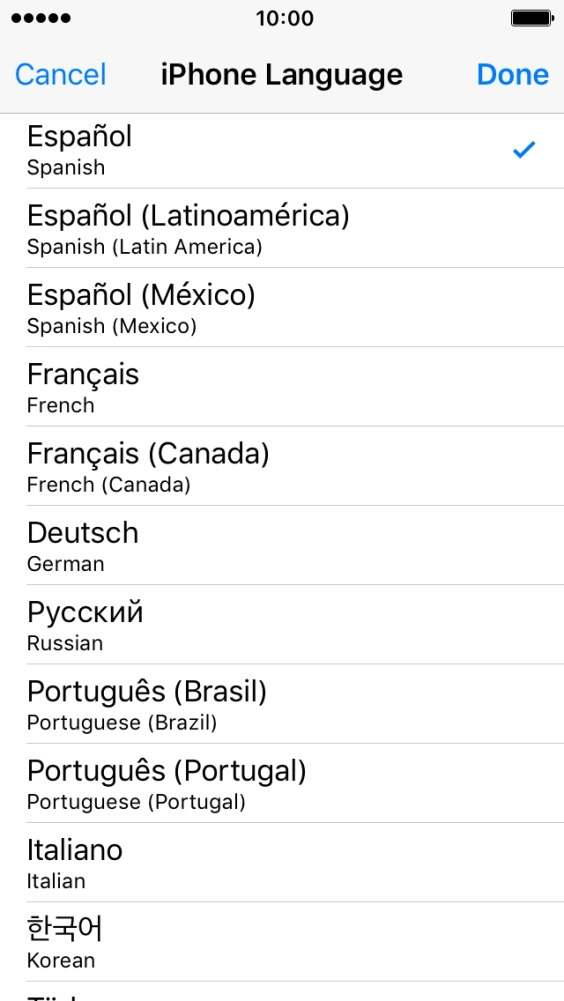 Press Done and follow the instructions on the screen to change to the selected language.