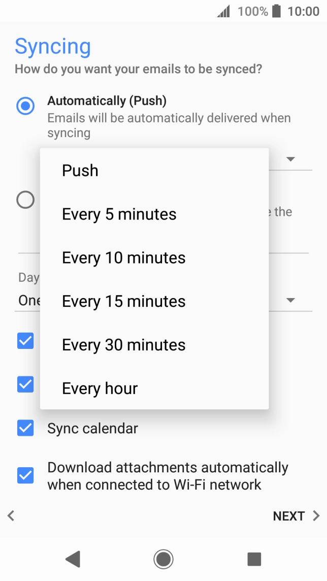 Press the required setting.