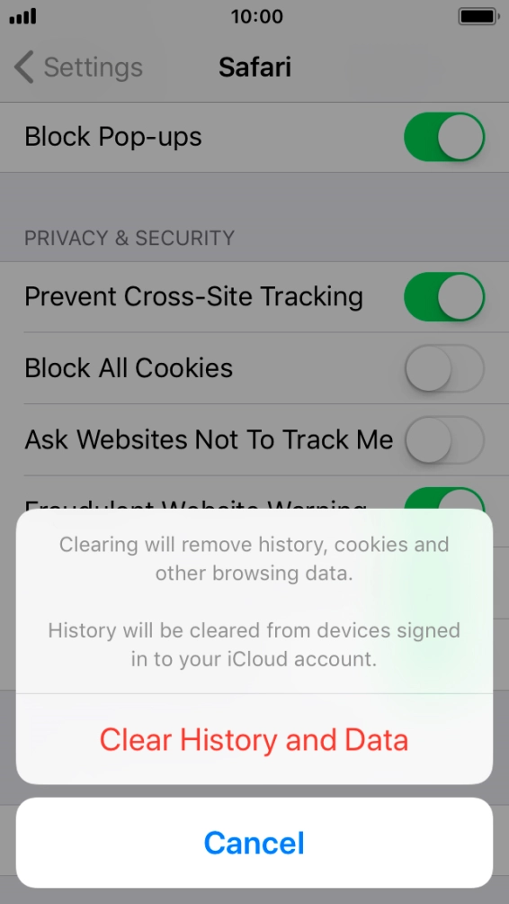 Press Clear History and Data.
