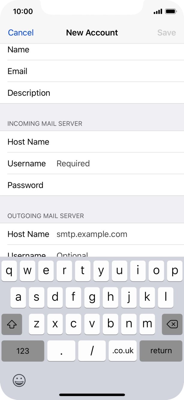 Press Username and key in the username for your email account.
