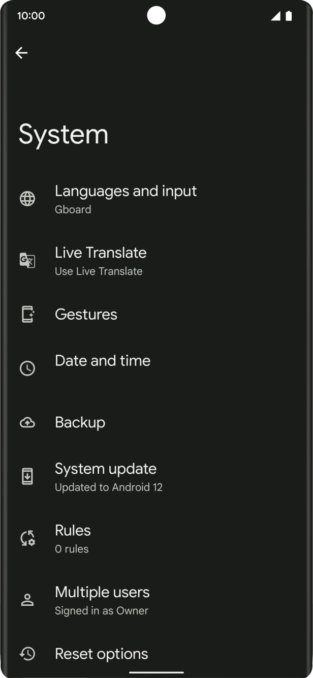 Press Reset options.
