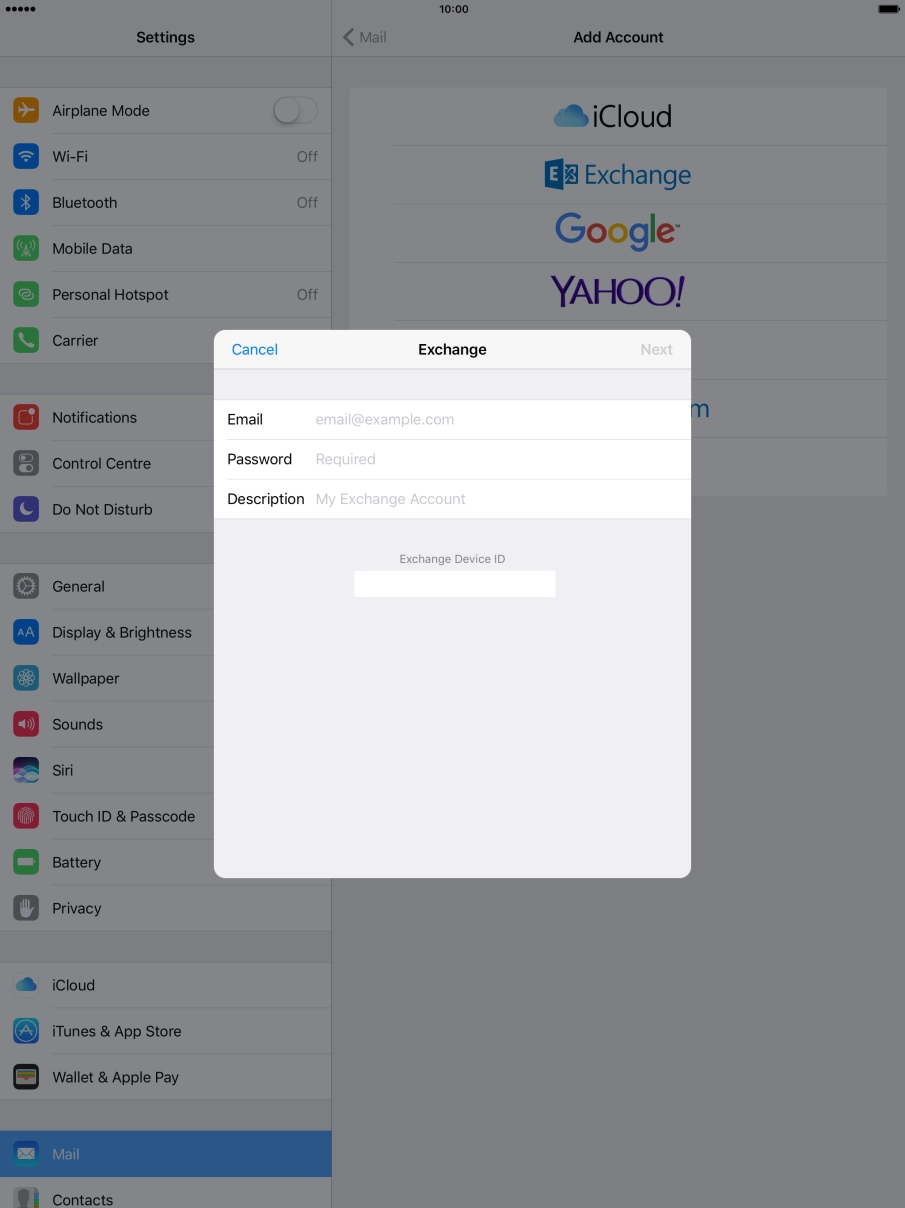 Press Email and key in your email address.