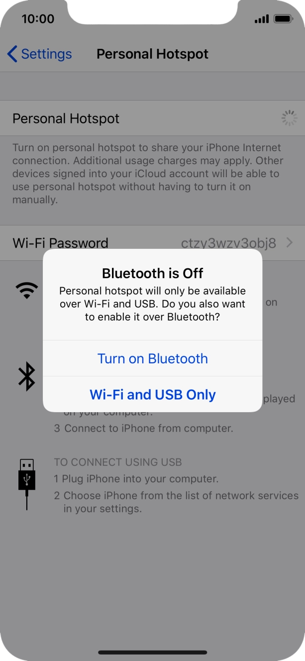 If Wi-Fi is turned on, press Wi-Fi and USB Only.