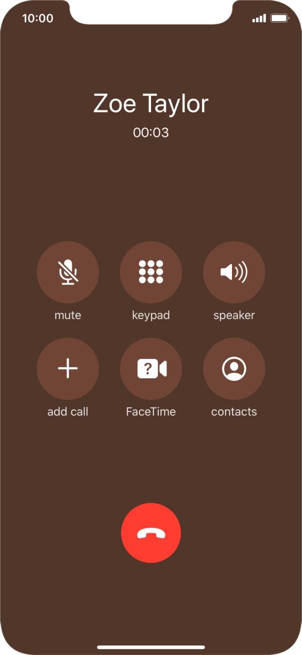 Press the end call icon to end the call and return to the home screen.