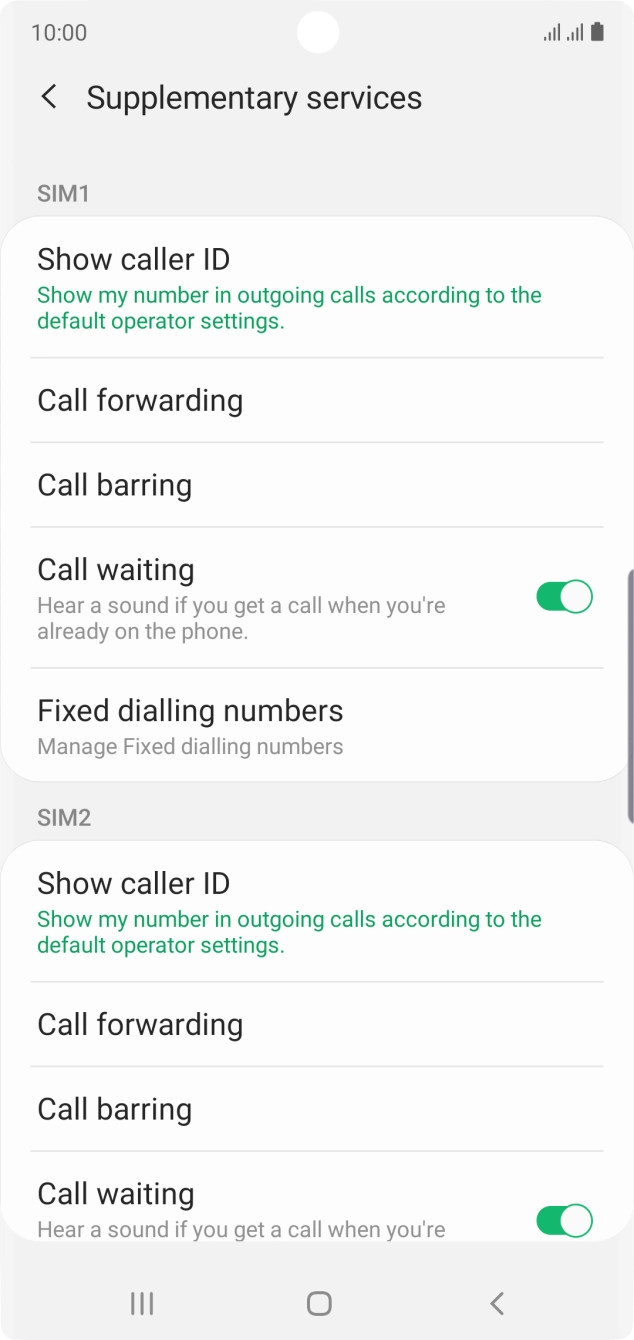 Press Call forwarding below the required SIM.