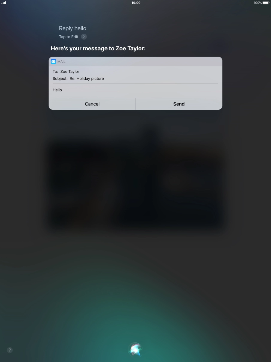 If an application is open on your tablet, such as a Mail, you can also use the functions available here, e.g.: REPLY [text].