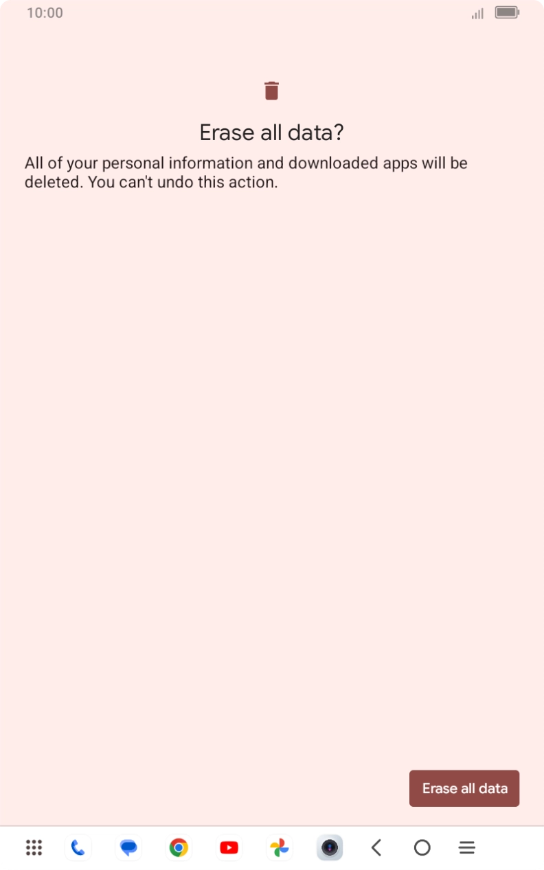 Press Erase all data. Wait a moment while the factory default settings are restored. Follow the instructions on the screen to set up your tablet and prepare it for use. Press Erase all data. Wait a moment while the factory default settings are restored. Follow the instructions on the screen to set up your tablet and prepare it for use.