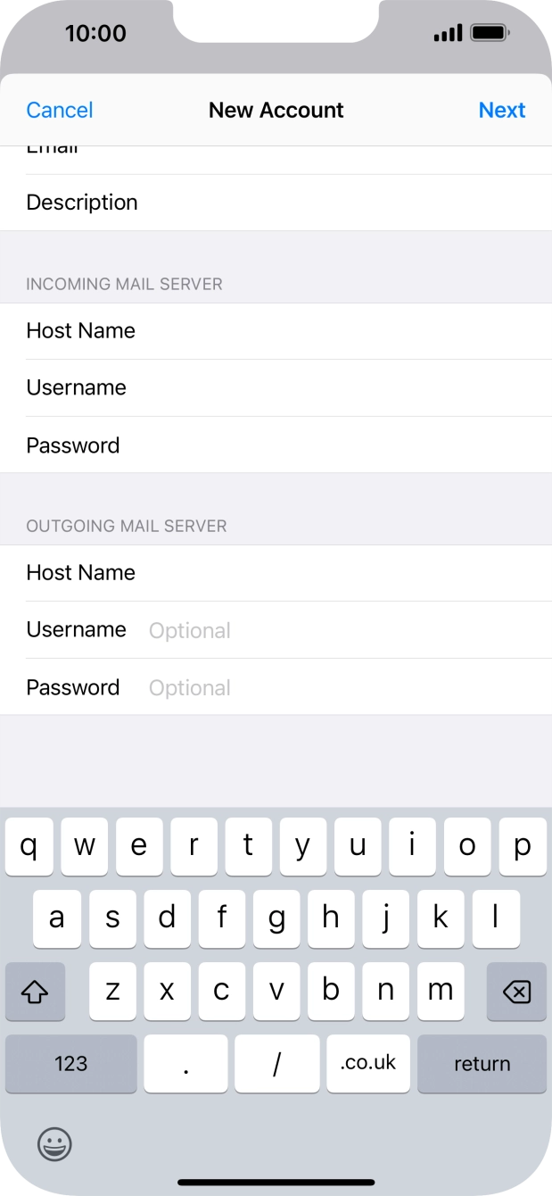 Press Username and key in the username for your email account.