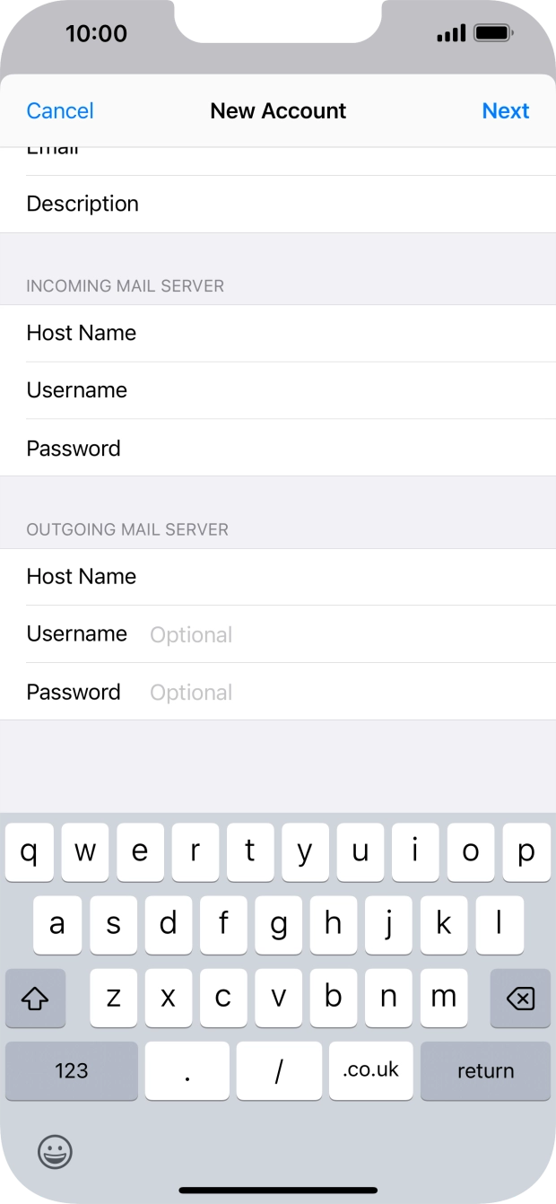 Press Username and key in the username for your email account.