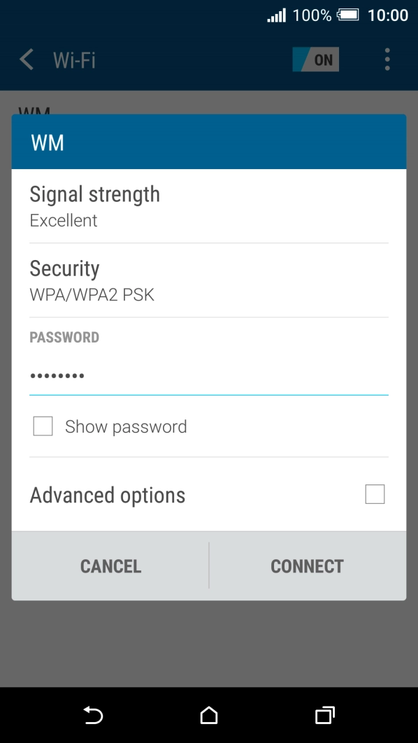 Key in the password for the Wi-Fi network and press CONNECT.