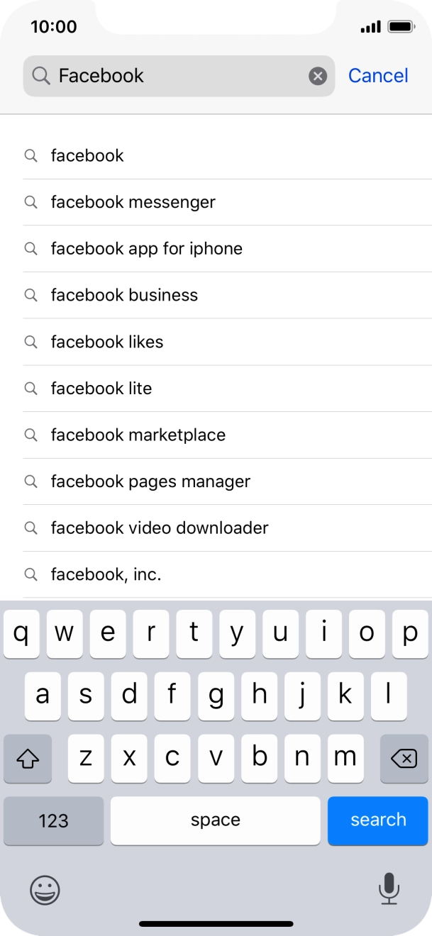 Key in Facebook and press search. Key in Facebook and press search.