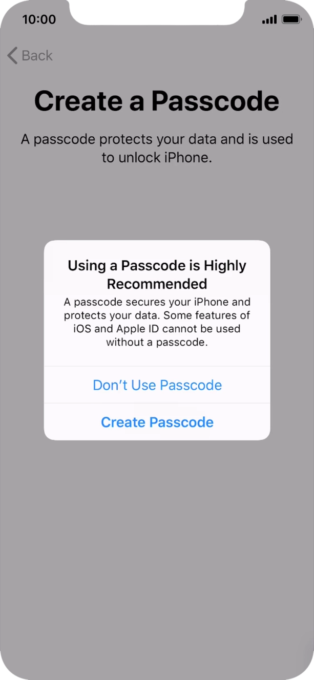 If you turn off the function, press Don't Use Passcode.