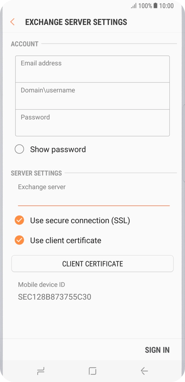 If you turn on the function, press CLIENT CERTIFICATE and follow the instructions on the screen to install the required certificate.