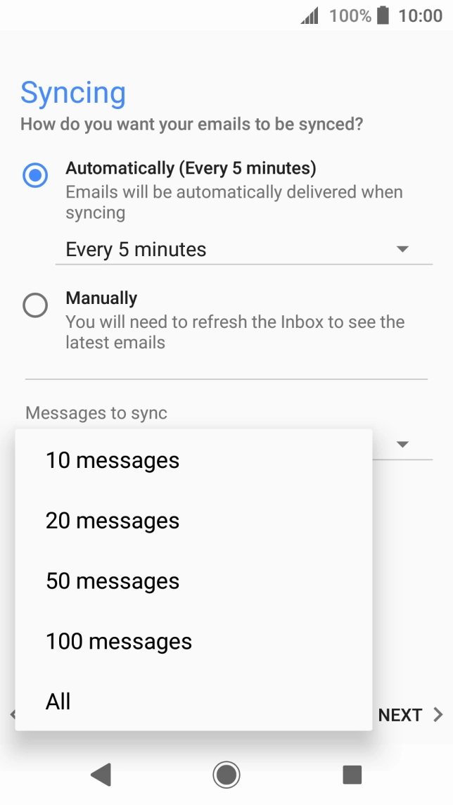 Press the required setting.