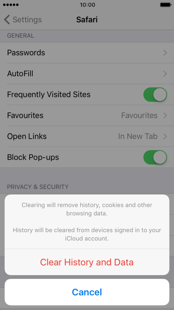 Press Clear History and Data.