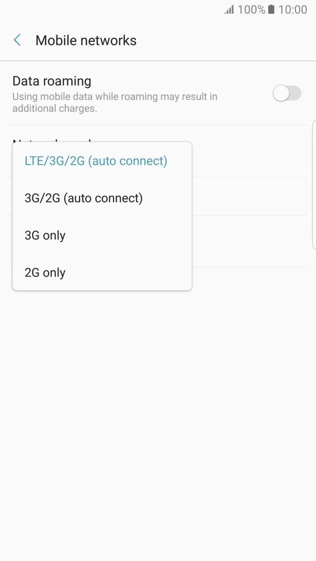 Press the required network mode.