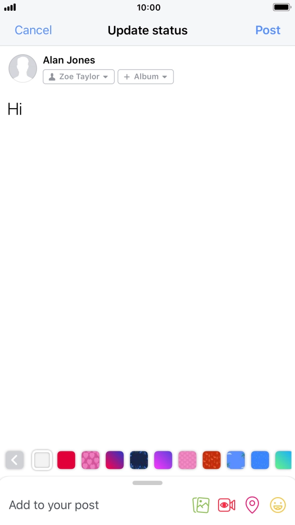 Write the required text and press Post.