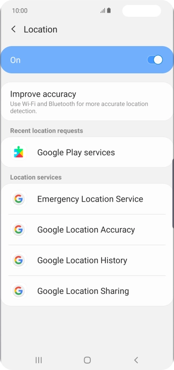 Press Google Location Accuracy. Press Google Location Accuracy.