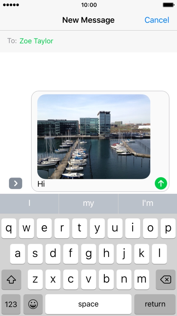 Write the text for your picture message and press the send icon.